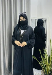 Classic Black Cherry Koti and Inner Abaya with Hijab - Image 3