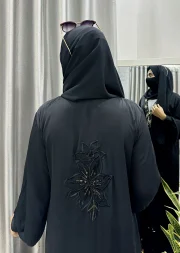 Classic Black Cherry Koti and Inner Abaya with Hijab - Image 2