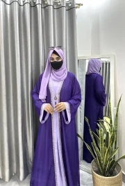 Rafiah Gorgeous Mesh Net Koti Abaya Set - Purple