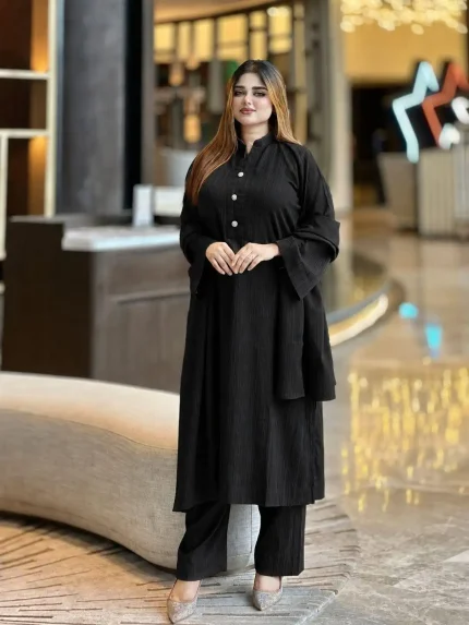 Luxury Sherjh Kameez Set- Black