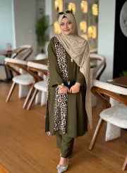 Zayra Luxe Co-ord Set- Olive - 2 pcs - Image 4