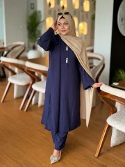 Zayra Luxe Co-ord Set- Navy Blue- 2 pcs - Image 2