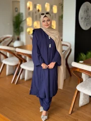 Zayra Luxe Co-ord Set- Navy Blue- 2 pcs - Image 3