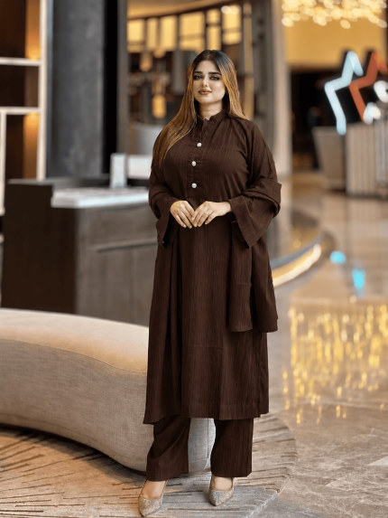 Luxury Sherjh Kameez Set- Coffee
